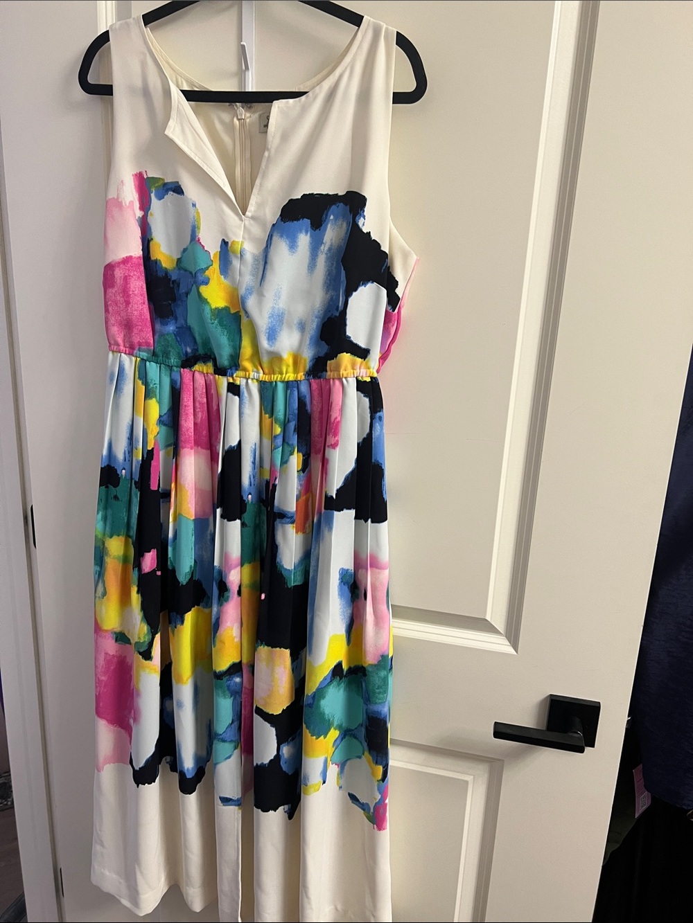 Lane Bryant White Midi Dress with Multicolor Abstract Print